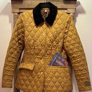 Burberry Fitted Diamond Corduroy Collar Quilted Barn Jacket Camel